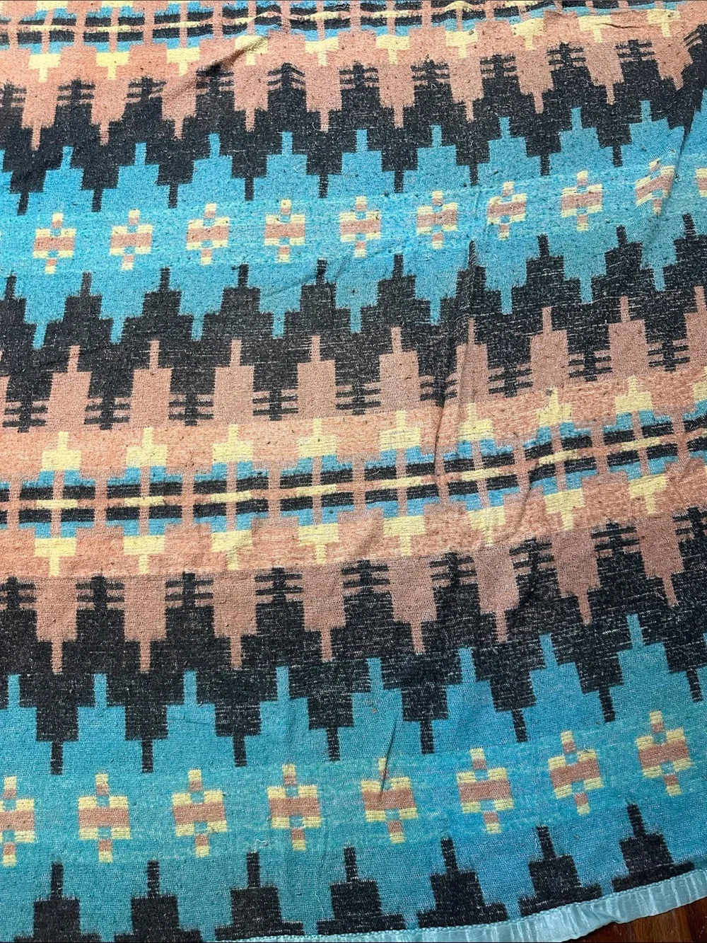 Vintage 40s Cotton Aztec Camp Blanket As Is